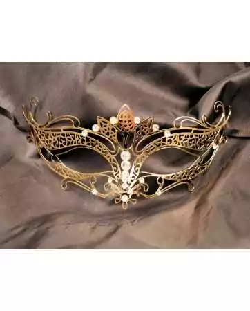 Maschera veneziana rigida dorata con strass - HMJ-028B