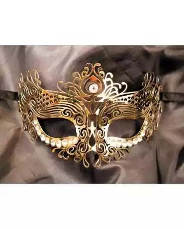 Máscara veneziana Ornella rígida dourada com strass - HMJ-031B