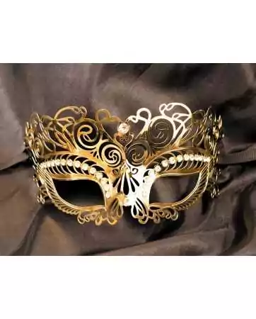 Máscara veneziana rígida dourada com strass - HMJ-035B