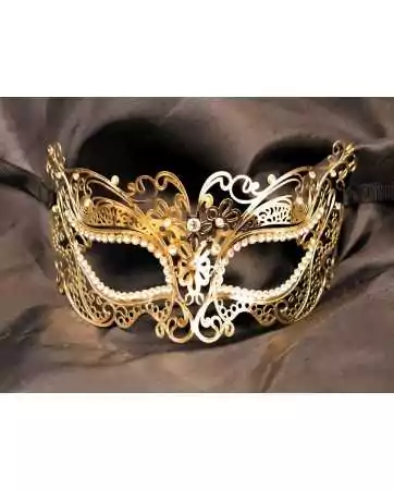 Máscara veneziana Alba rígida dourada com strass - HMJ-039B