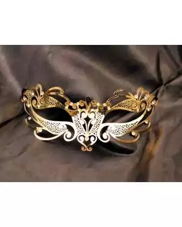 Máscara veneziana rígida dourada com strass - HMJ-061B
