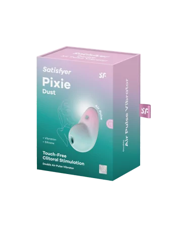 Stimolatore clitorideo a onde di pressione senza contatto e a vibrazione USB verde e rosa, Pixie Dust Satisfyer - CC597837
