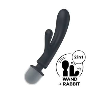 Triple lover Rabbit et Wand Satisfyer - Noir - Oralove