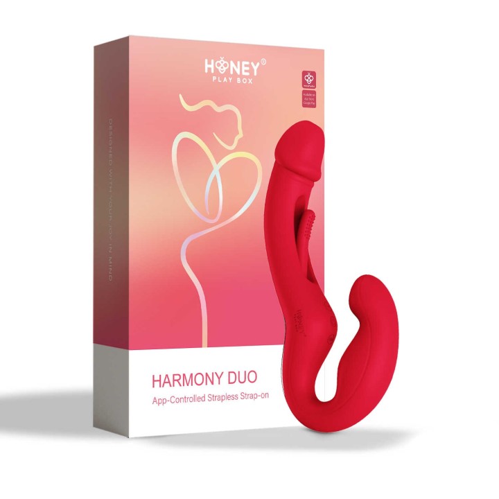 Harmony Duo Strap on vibrant avec tapotage - Rouge - Oralove
