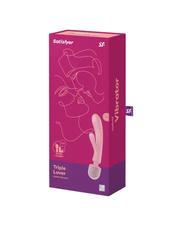 2 en 1 Vibromasseur rabbit et wand rose USB Triple Lover Satisfyer - CC597843