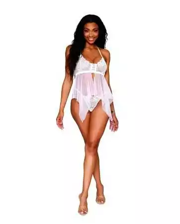 Babydoll and thong set in white fishnet and lace - DG13314WHT