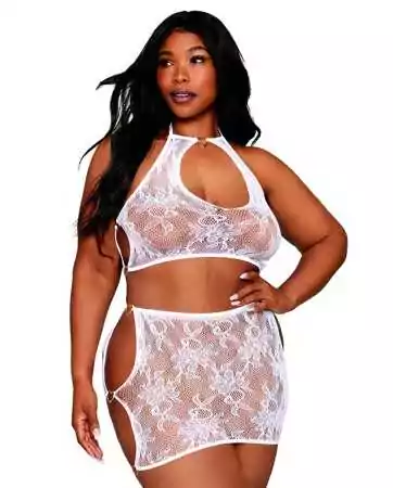 Two-piece set in large size with a white fancy mesh top and skirt - DG13309WHT