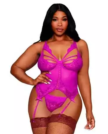Bustier garter belt in large size pink with thong - DG13283XBEE