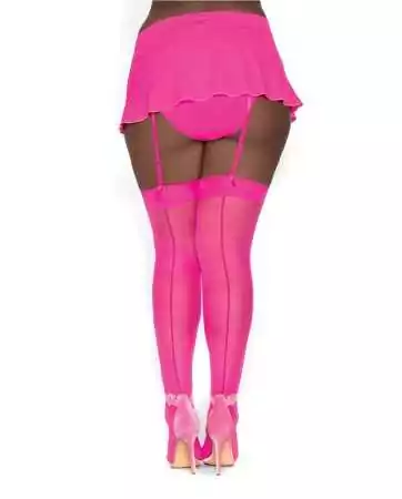 Neon pink nylon stockings with seams in large size for garter belts - DG0007XHPK