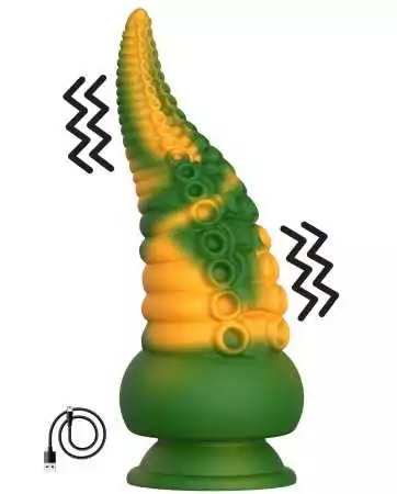 Dildo com ventosa, tentáculo Kraken vibrante 21 cm verde e amarelo USB - WS-NV101
