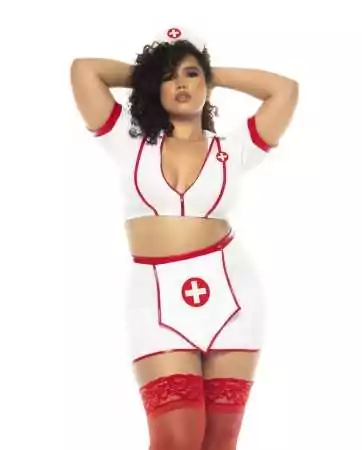 Costume infirmière 3 pièces grande taille, top avec zip fonctionnel, jupe et serre tête - MAL60018XASHW