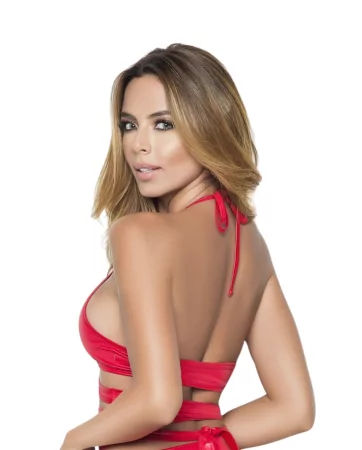Low-cut top with red wetlook straps - MAL9024WRD