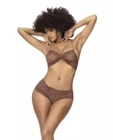 2-piece set, top and lace thong in cocoa color - MAL207COCO