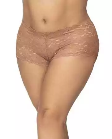 Shorty grande taille en dentelle couleur taupe - MAL90TAUP