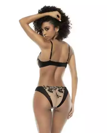 Kyra 3-piece black and flesh set with embroidered lace, underwired bra, garter belt and panties -...