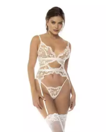 Maxine two-piece set includes a guépière top with adjustable garter belt and matching thong -...