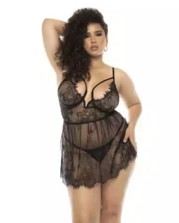 Black Selma large lace babydoll with underwire and matching thong - MAL7550XBLK