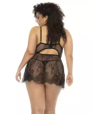 Black Selma large lace babydoll with underwire and matching thong - MAL7550XBLK