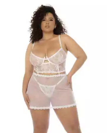 2 in 1 Babydoll and 2-piece large lace and fishnet set - MAL7544XWHT