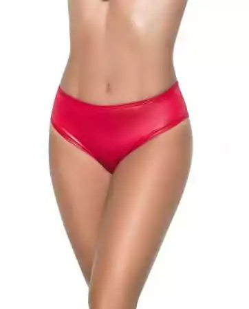 Wide band thong in red wetlook, high waist, gathered fabric at back - MAL3038WRED