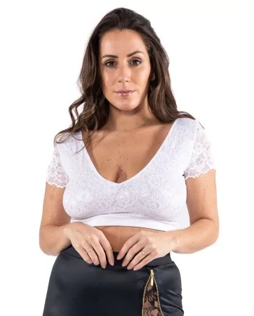 Sexy kurzes Top weiß aus zwei Materialien zum Wenden - LTK2-WHT