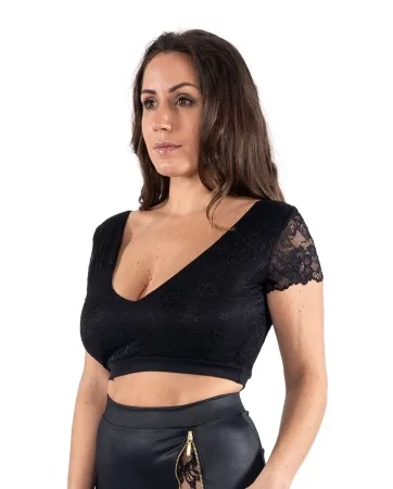 Crop top reversibile in bi-materiale nero - LTK2-BLK