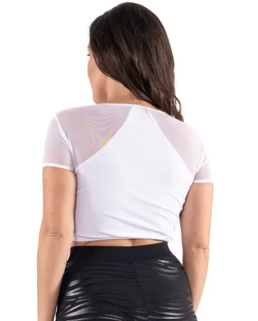 Crop top bianco con spacco frontale - LTK1-WHT