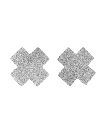Coppia di copricapezzoli adesivi con croce bianca e brillantini - NP-1048WHT