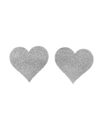 Pair of white glitter heart adhesive nipple covers - NP-1049WHT