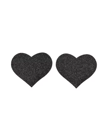 Pair of black glitter heart adhesive nipple covers - NP-1049BLK