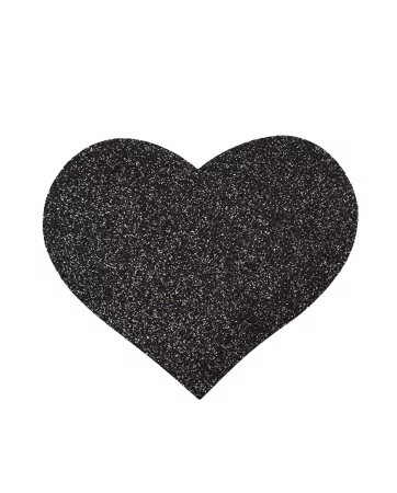 Pair of black glitter heart adhesive nipple covers - NP-1049BLK