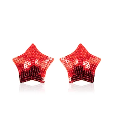 Ein Paar selbstklebende Nippelabdeckungen Stern Glitter Sequin Rot - NP-2020