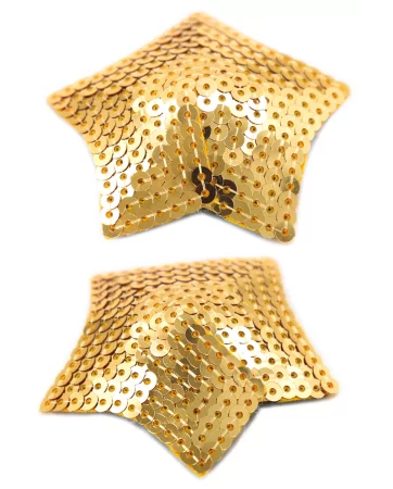 Coppia di copricapezzoli adesivi con stelle di paillettes dorate e glitter - NP-2016
