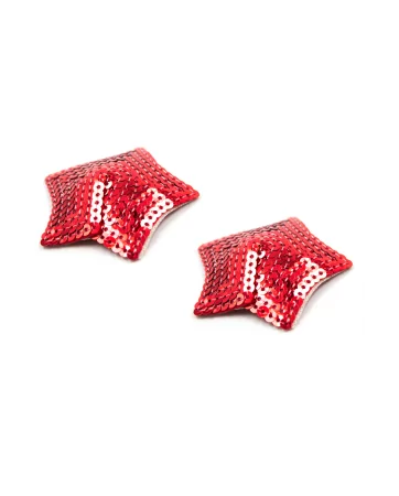 Pair of red sequined star adhesive nipple covers - NP-2020