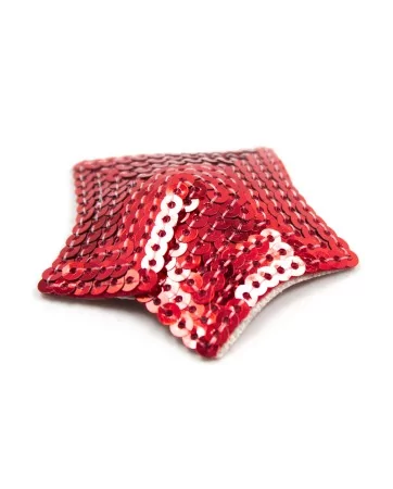 Pair of red sequined star adhesive nipple covers - NP-2020