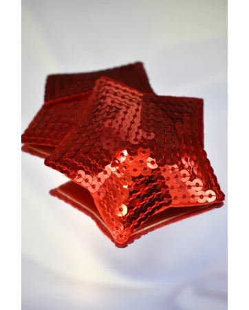 Pair of red sequined star adhesive nipple covers - NP-2020