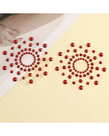 Pair of red rhinestone adhesive nipple covers - NP-1030RED