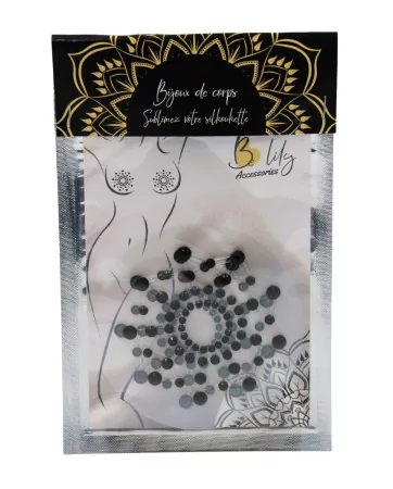 Par de protectores de mamilos adesivos com strass preto - NP-1030BLK