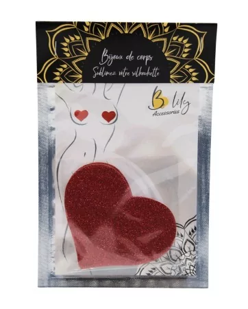 Pair of red glitter heart adhesive nipple covers - NP-1049RED