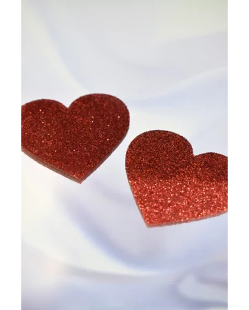 Coppia di copricapezzoli adesivi con cuore rosso glitterato - NP-1049RED