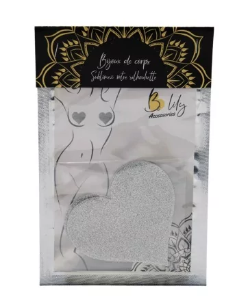 Coppia di copricapezzoli adesivi con cuore glitterato bianco - NP-1049WHT