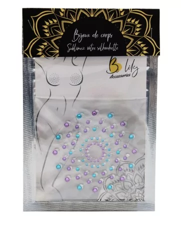 Pair of blue and purple rhinestone adhesive nipple covers - NP-1020BLU