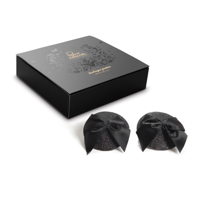 Cache-tétons Burlesque Noeud et Paillettes - Noir - Oralove