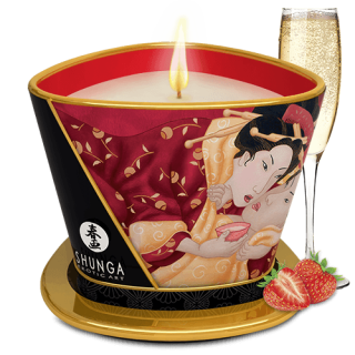Bougie de massage lueur et caresses - Romance Vin pétillant à la fraise - Oralove