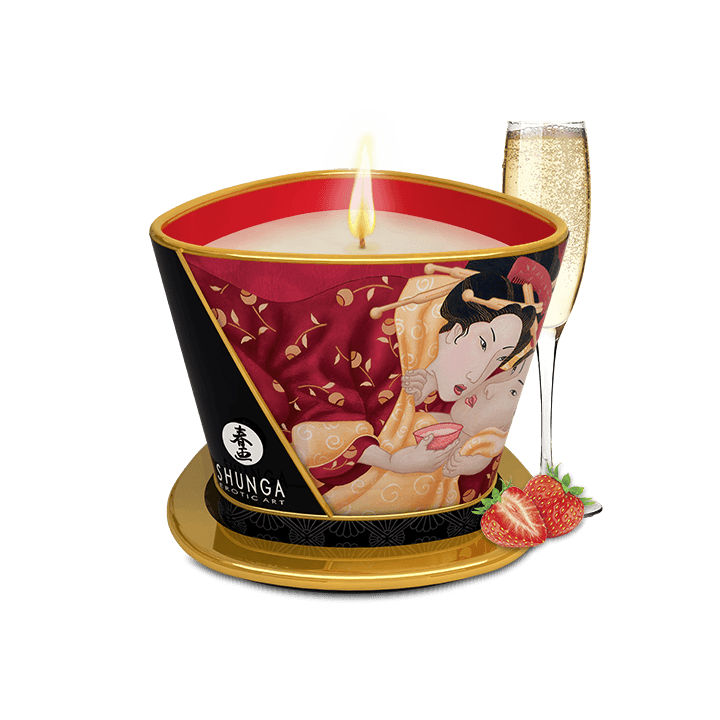 Bougie de massage lueur et caresses - Romance Vin pétillant à la fraise - Oralove