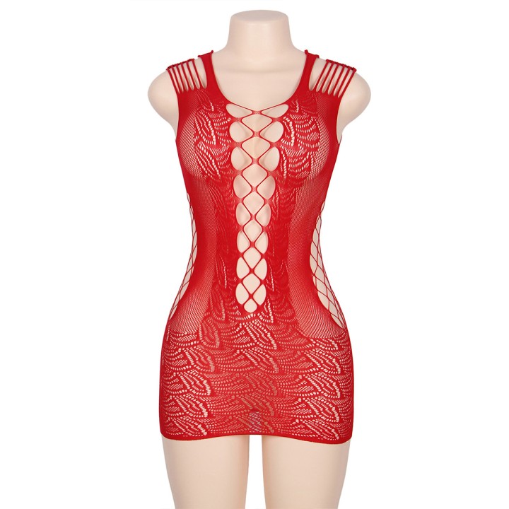 Robe rouge moulante ajourée filet Paris Hollywood
