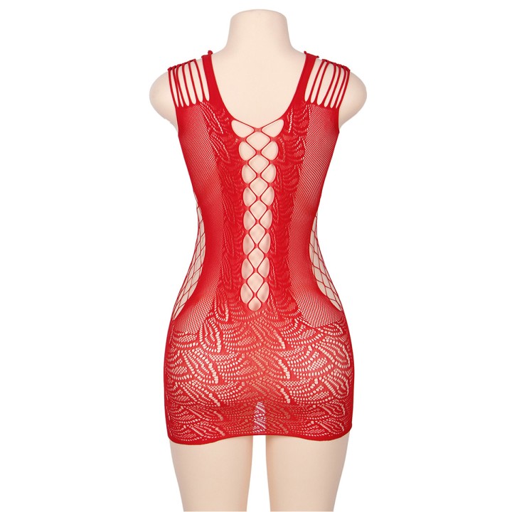 Robe rouge moulante ajourée filet Paris Hollywood
