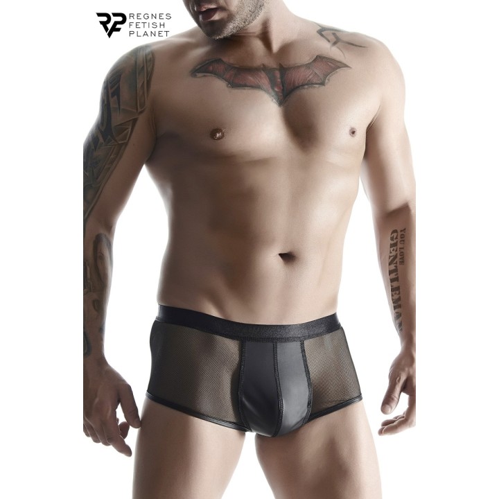 Boxer noir wetlook et mesh - Regnes - Oralove