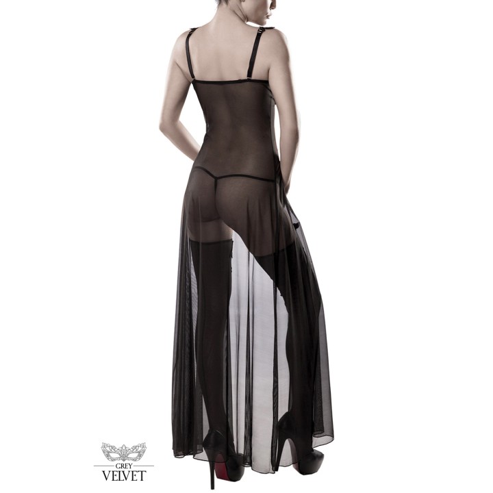 Set déshabillé tulle et dentelle 2 pièces - Grey Velvet - Oralove