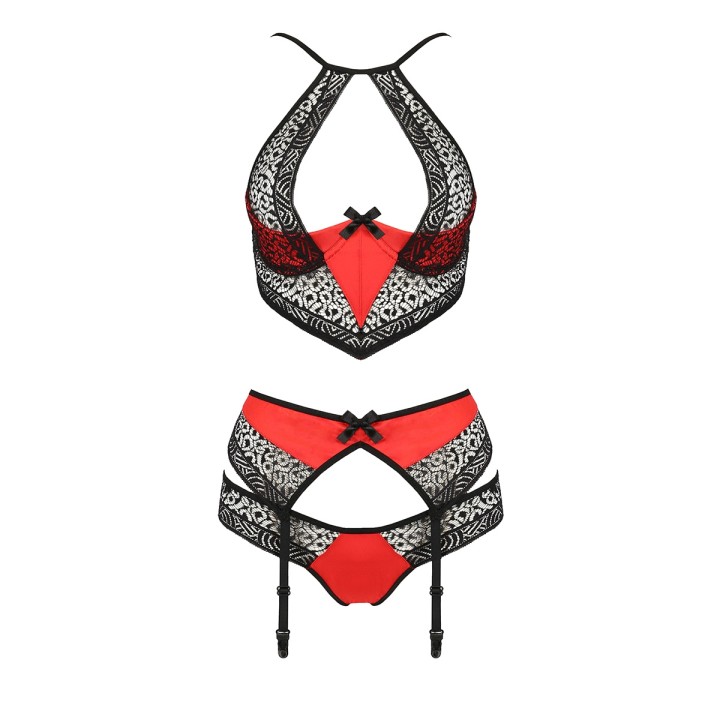 Ensemble à jarretelles Scarlet rouge - Passion - Oralove